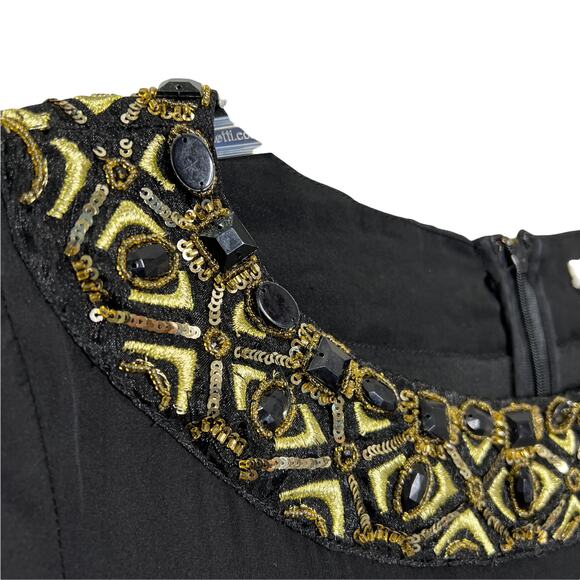 Alice + Olivia Women's A-Line Dress Black Silk W/ Gold Sequins Puff Sleeve Sz S - Picture 9 of 10